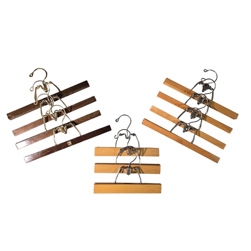 Lot of 11 Wooden Clamp Hangers Brooks Brothers Setwell Mixed 9” & 12”
